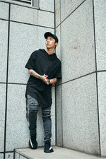 Curved side stripped T-shirt Hoodie - RIGHTOUTFIT