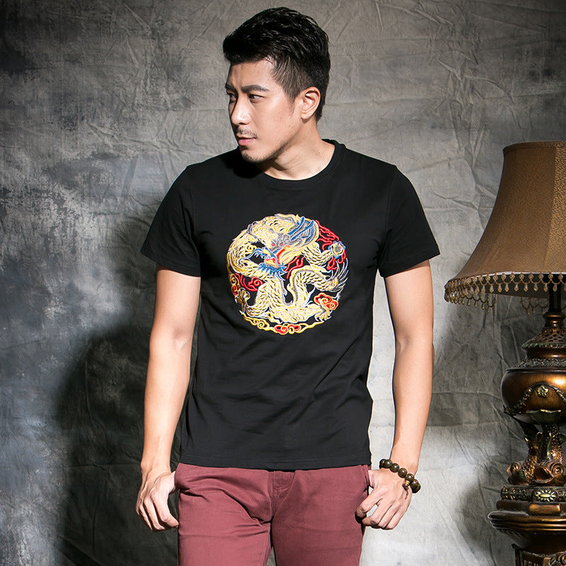 Cotton Embroidery Dragon t-shirt - RIGHTOUTFIT