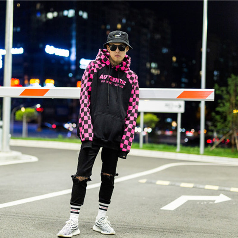 Squared Patchwork Off-shoulder hoodie - RIGHTOUTFIT