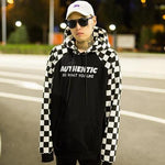 Squared Patchwork Off-shoulder hoodie - RIGHTOUTFIT