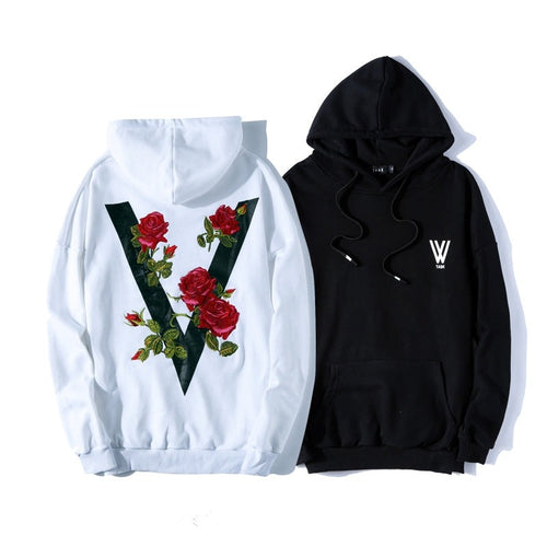 V Rose Embroidery hoodie - RIGHTOUTFIT