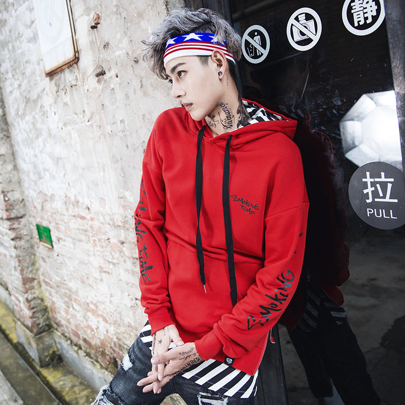 Two Piece Side Zipper Stripe Patchwork hoodie - RIGHTOUTFIT