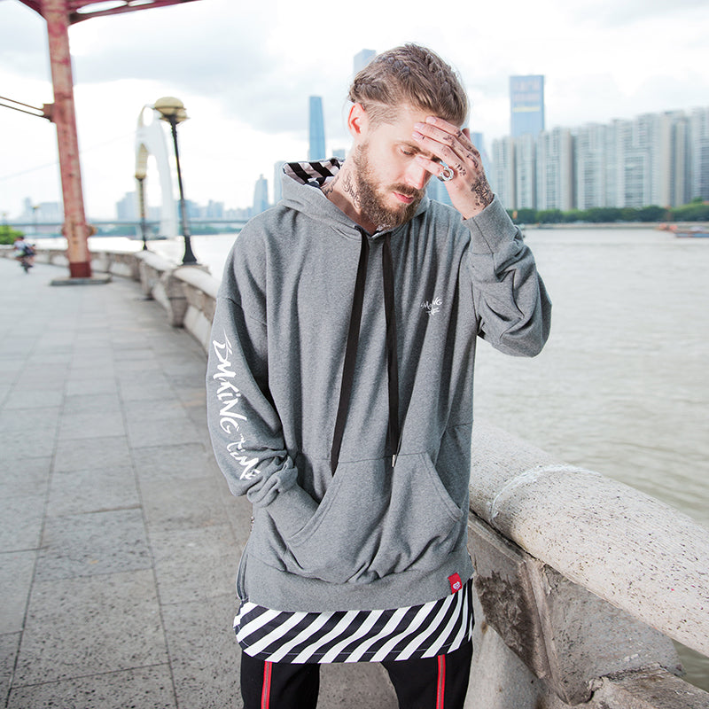 Two Piece Side Zipper Stripe Patchwork hoodie - RIGHTOUTFIT