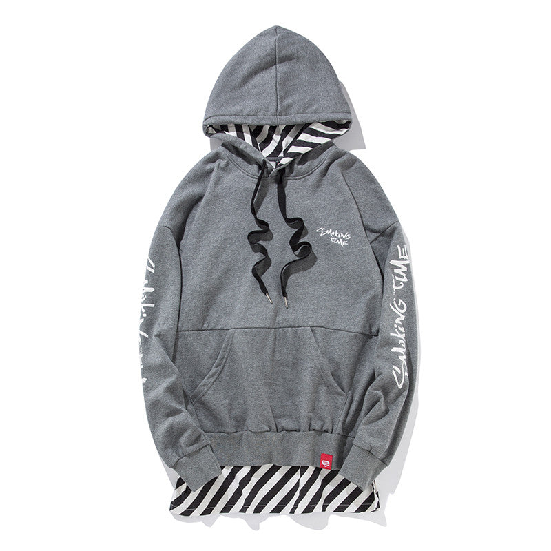 Two Piece Side Zipper Stripe Patchwork hoodie - RIGHTOUTFIT