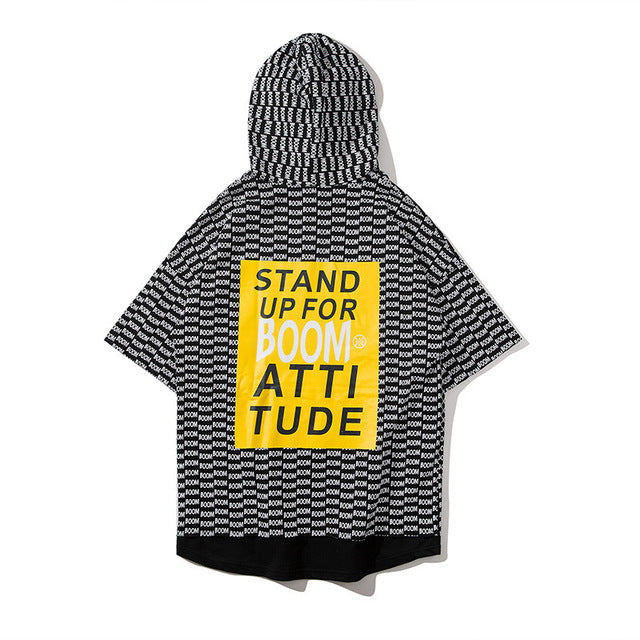 Hooded Short sleeve letter printed top - RIGHTOUTFIT