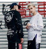 Side Zipper Ribbon Inked Graffiti Sweatshirts - RIGHTOUTFIT